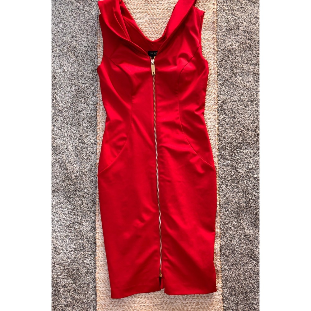 Ted Baker London Red Portrait Collar Full Zip Sheath Dress Size 3 US 8/10